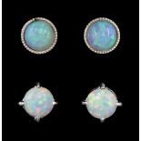 Two pairs of silver opal stud earrings