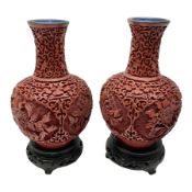 Pair of Chinese cinnabar lacquer vases