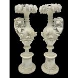 Pair of Continental alabaster urn form vases