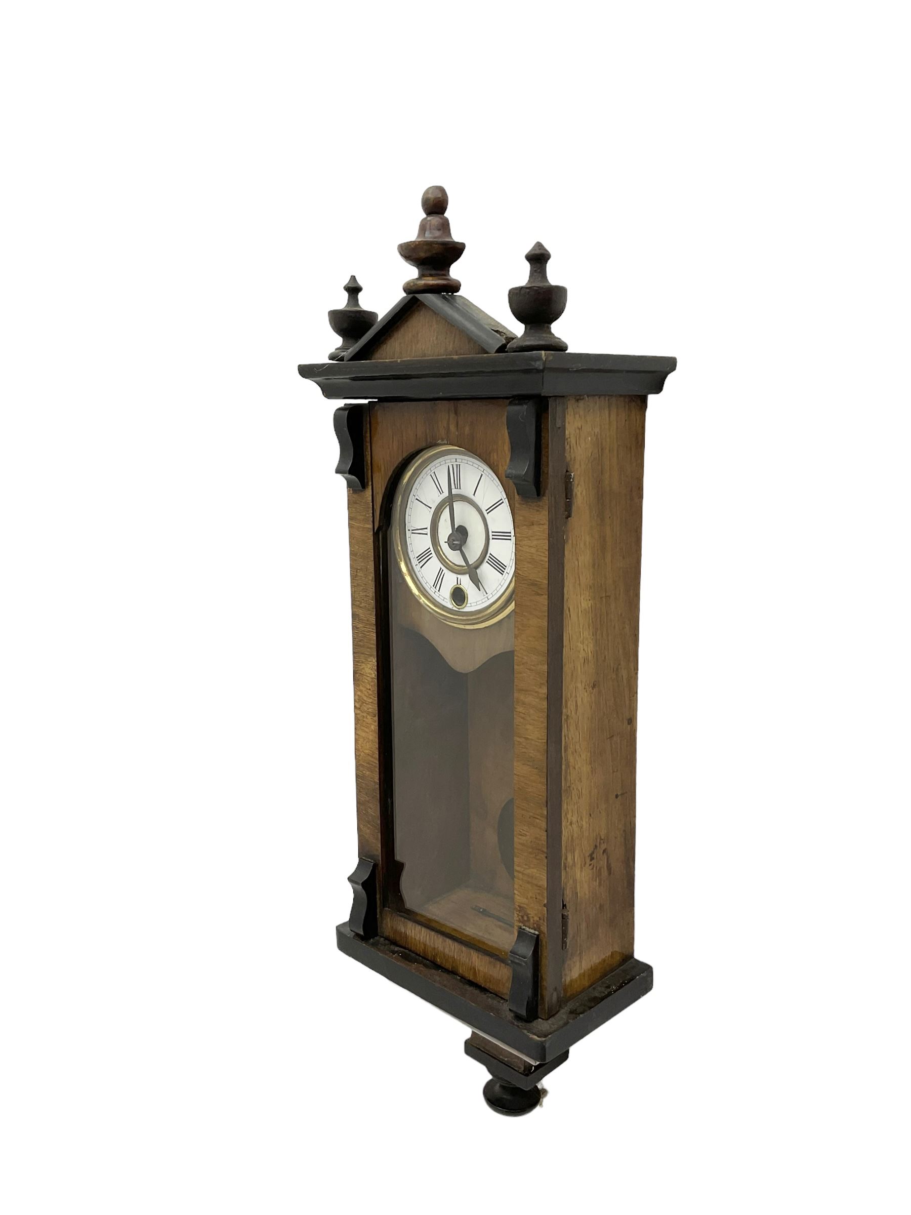 German - miniature 8-day timepiece wall clock in a walnut and ebonised case - Image 2 of 4