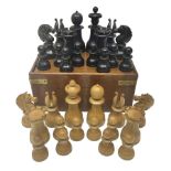 Mid-19th century boxwood and ebony chess set