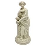 Parian ware figure of a woman leaning on corinthian column