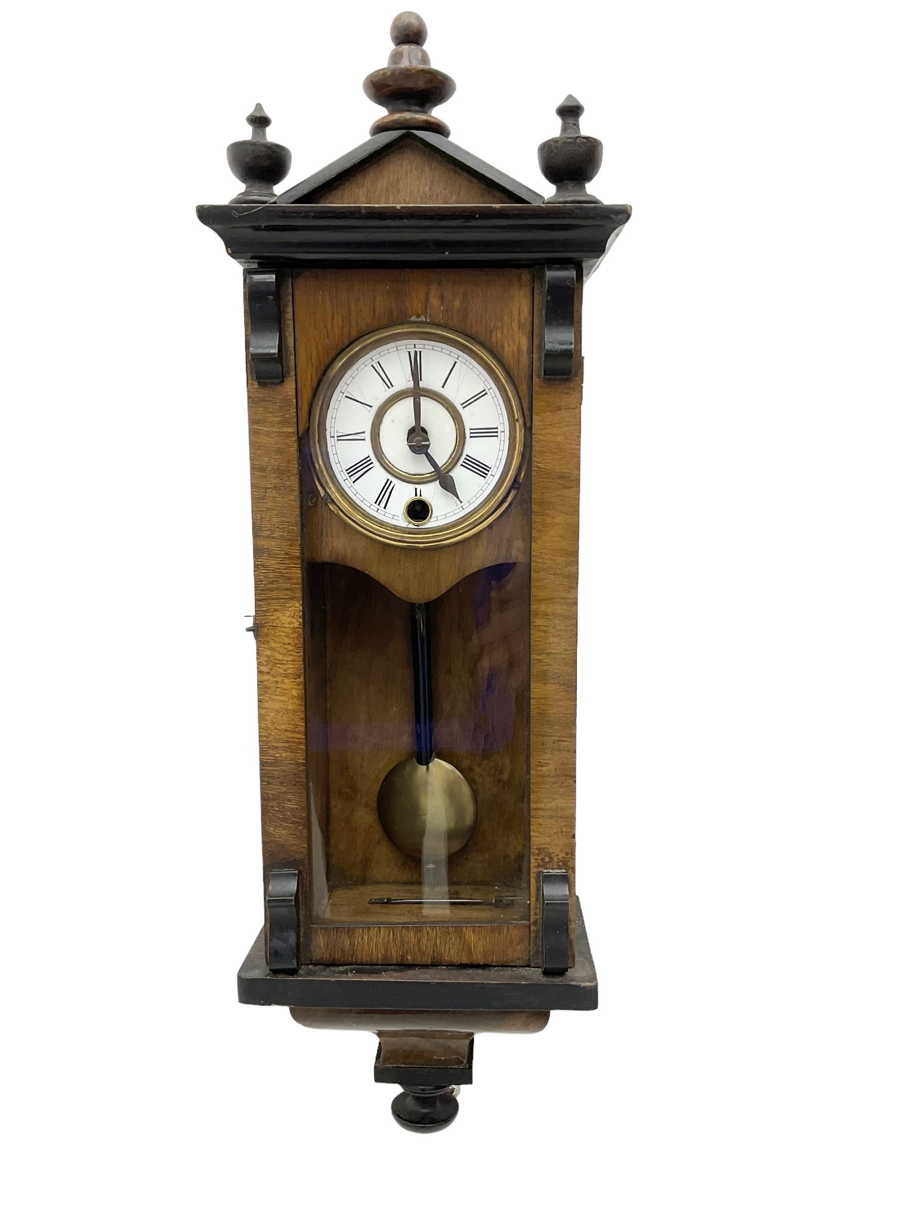 German - miniature 8-day timepiece wall clock in a walnut and ebonised case