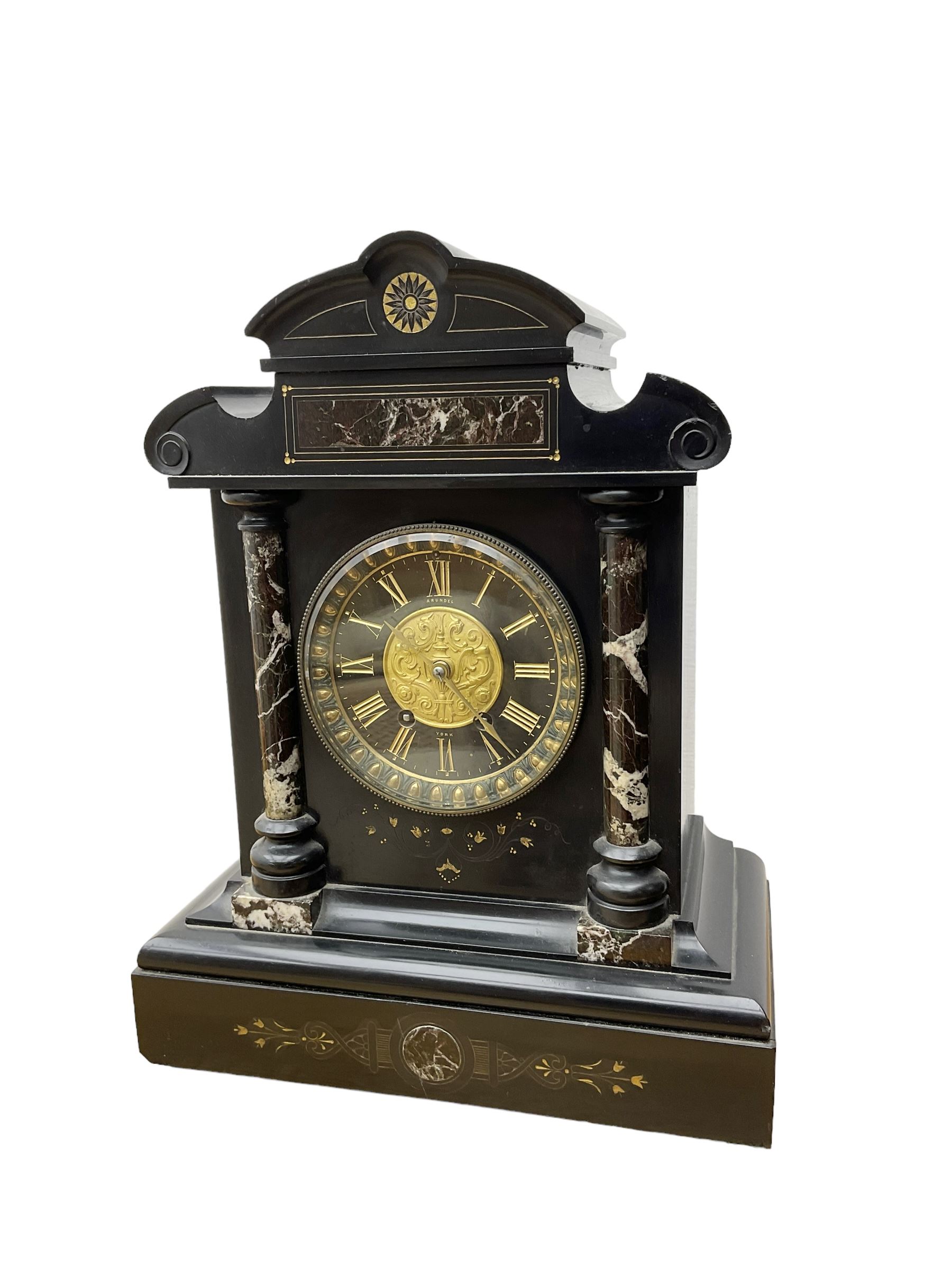 John Cundill Arundel of York - French 8-day striking mantle clock in a Belgium slate and marble case - Image 2 of 4