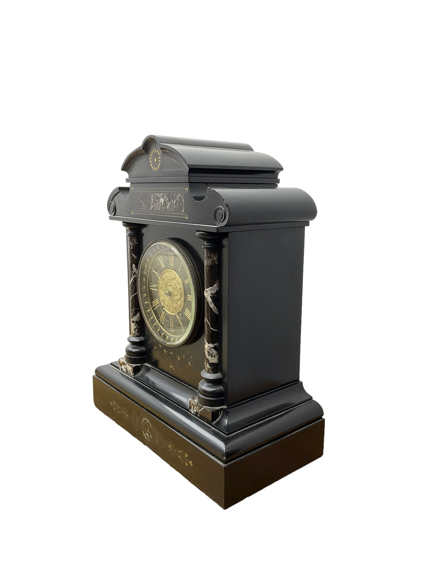 John Cundill Arundel of York - French 8-day striking mantle clock in a Belgium slate and marble case - Image 3 of 4