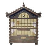 Early 20th century wire bird cage with wooden frame