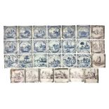 18th century Dutch Delft tiles painted in blue and white and manganese