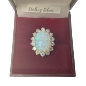 Silver opal and cubic zirconia cluster ring