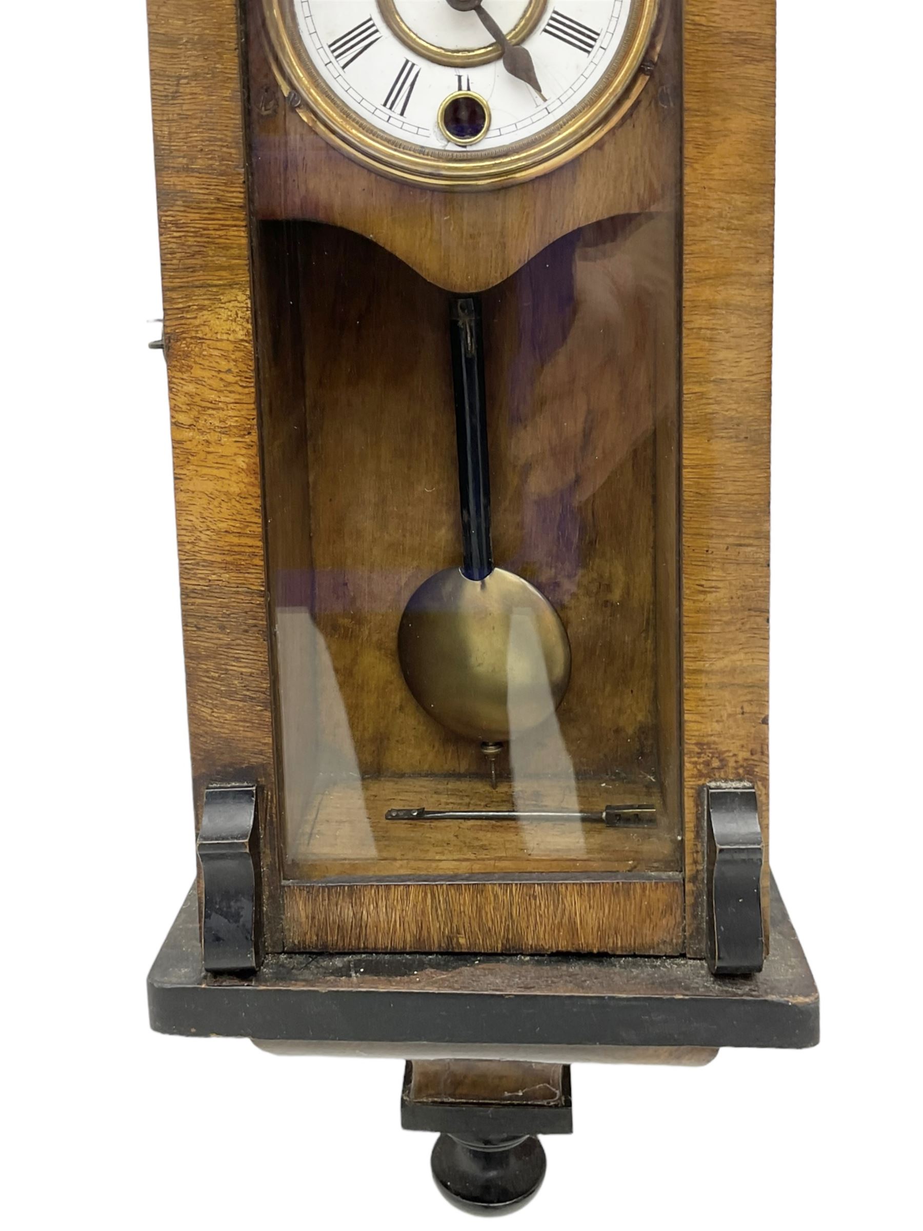 German - miniature 8-day timepiece wall clock in a walnut and ebonised case - Image 3 of 4