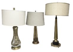 Three metal and glass table lamps