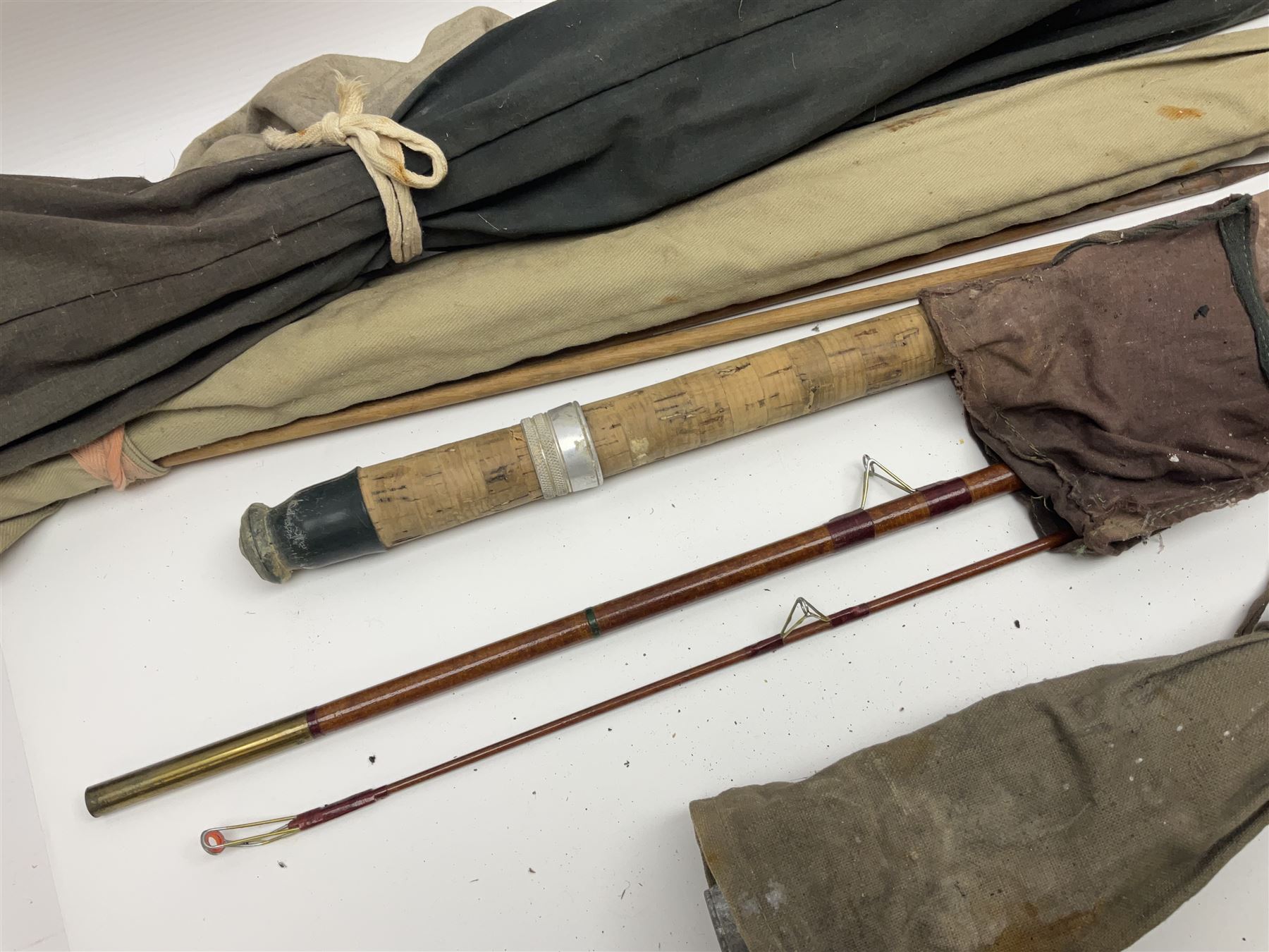 Four various fishing rods with reels and floats; and 1950s Slazenger long bow with two arrows - Image 6 of 15