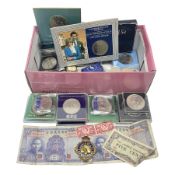 Coins and miscellaneous items including Great British and Channel Islands commemorative crowns