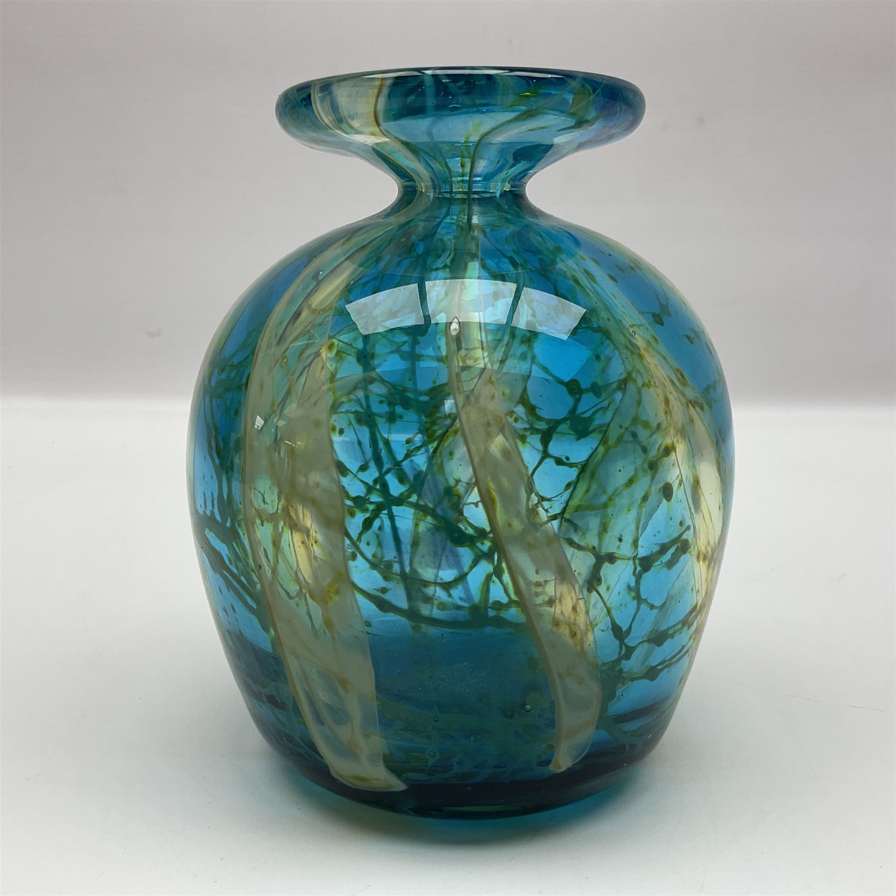 Signed Mdina blue and clean glass vase with flared rim - Image 3 of 6