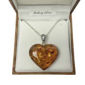 Silver Baltic amber heart pendant necklace