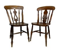 Near pair of Victorian elm and beech farmhouse kitchen chairs