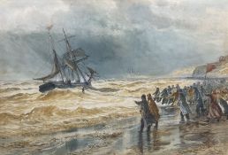 John C Syer (British 1844-1912): Rescuing a Ship at Upgang near Whitby