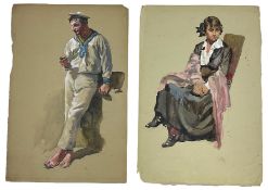 English School (Early 20th century): Portraits of a Sailor and Seated Lady