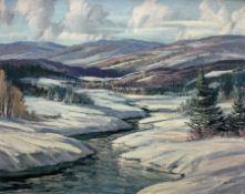 Sydney Berne (Canadian 1921-): 'La Riviere-du-Nord - Quebec' Winter Mountain Landscape