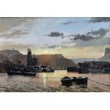 Don Micklethwaite (British 1936-): Scarborough Harbour at Sunset