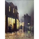 Barry Hilton (British 1941-): Edwardian Street Scene at Night