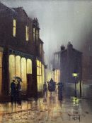Barry Hilton (British 1941-): Edwardian Street Scene at Night