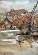 Alfred George Morgan (British 1848-1930): Boat in Whitby Harbour at Low Tide