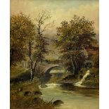 Alfred Montague (British 1832-1883): Landscape with River Crossing and Mill