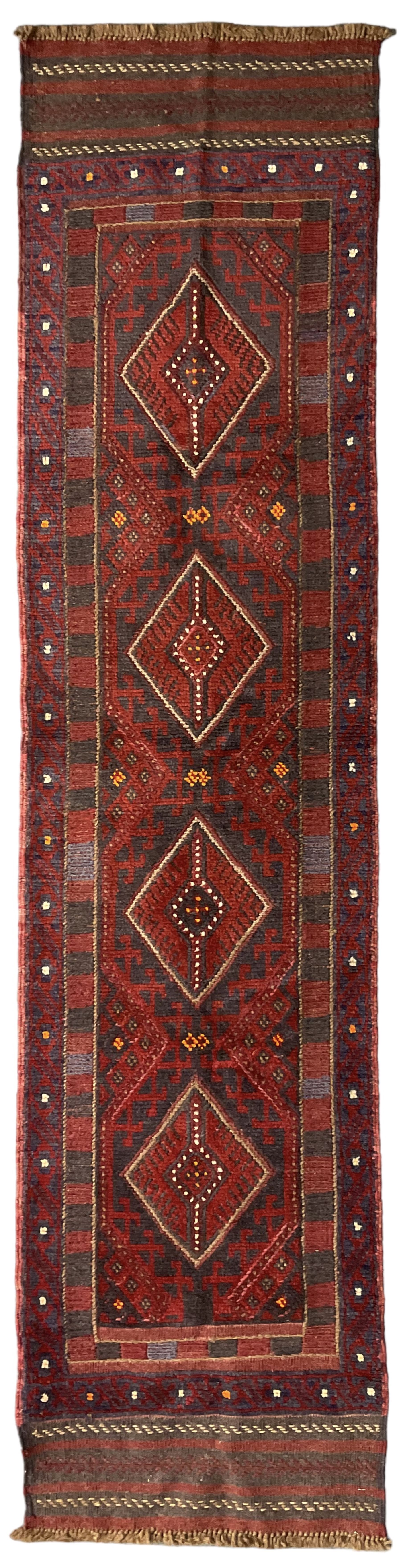 Meshwani Kilim maroon ground runner rug