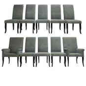 Set of ten (8+2) high back dining chairs