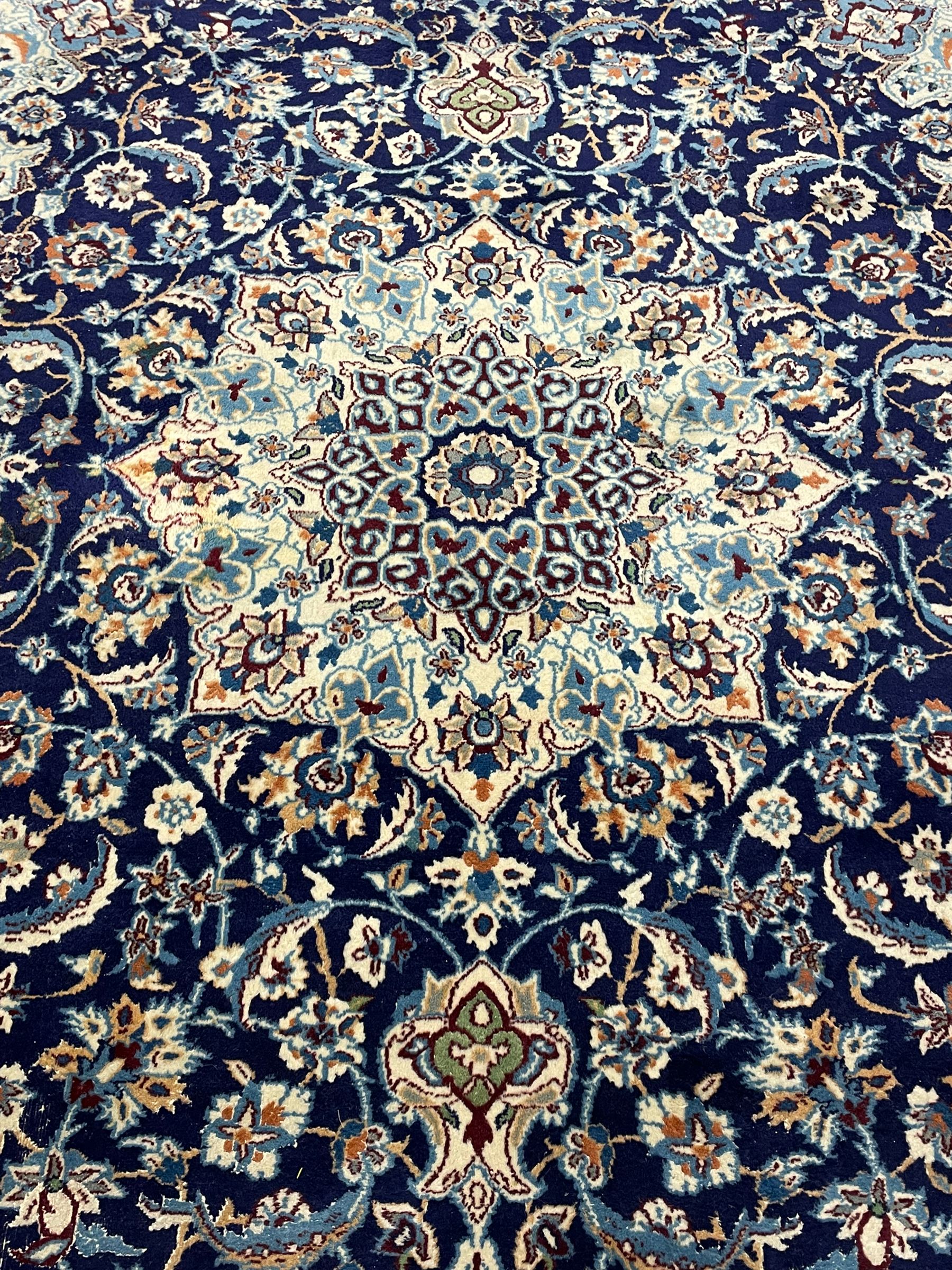 Persian Nain indigo and ivory ground rug - Image 3 of 8