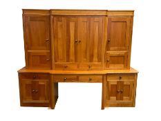 Large contemporary cherry wood break-front wall unit