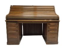 Cutler - early 20th century American oak tambour roll-top desk