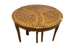 20th century hardwood and marquetry nest of three tables