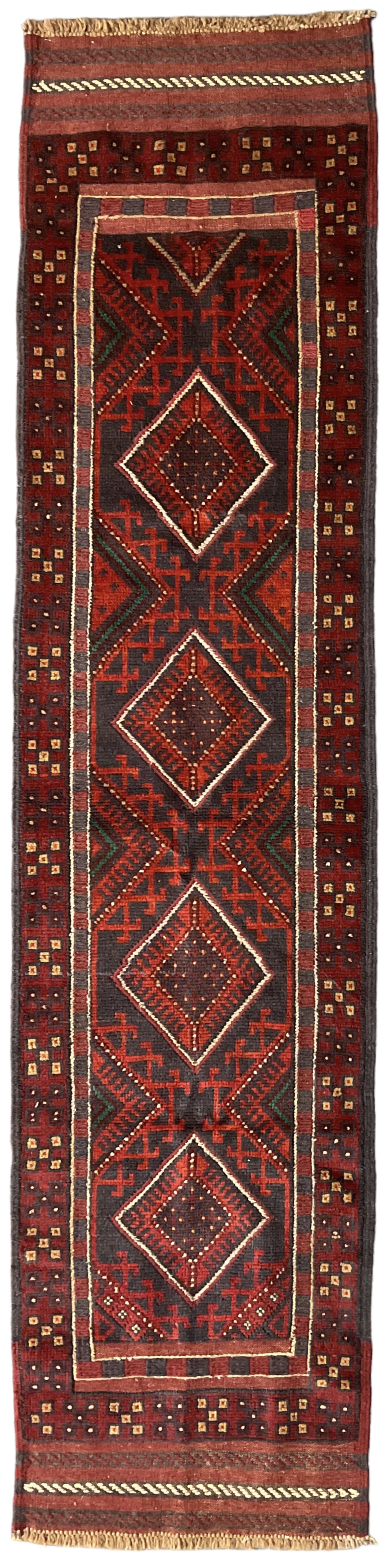 Meshwani Kilim maroon ground runner rug