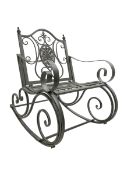 Regency design wrought metal rocking garden bench armchair
