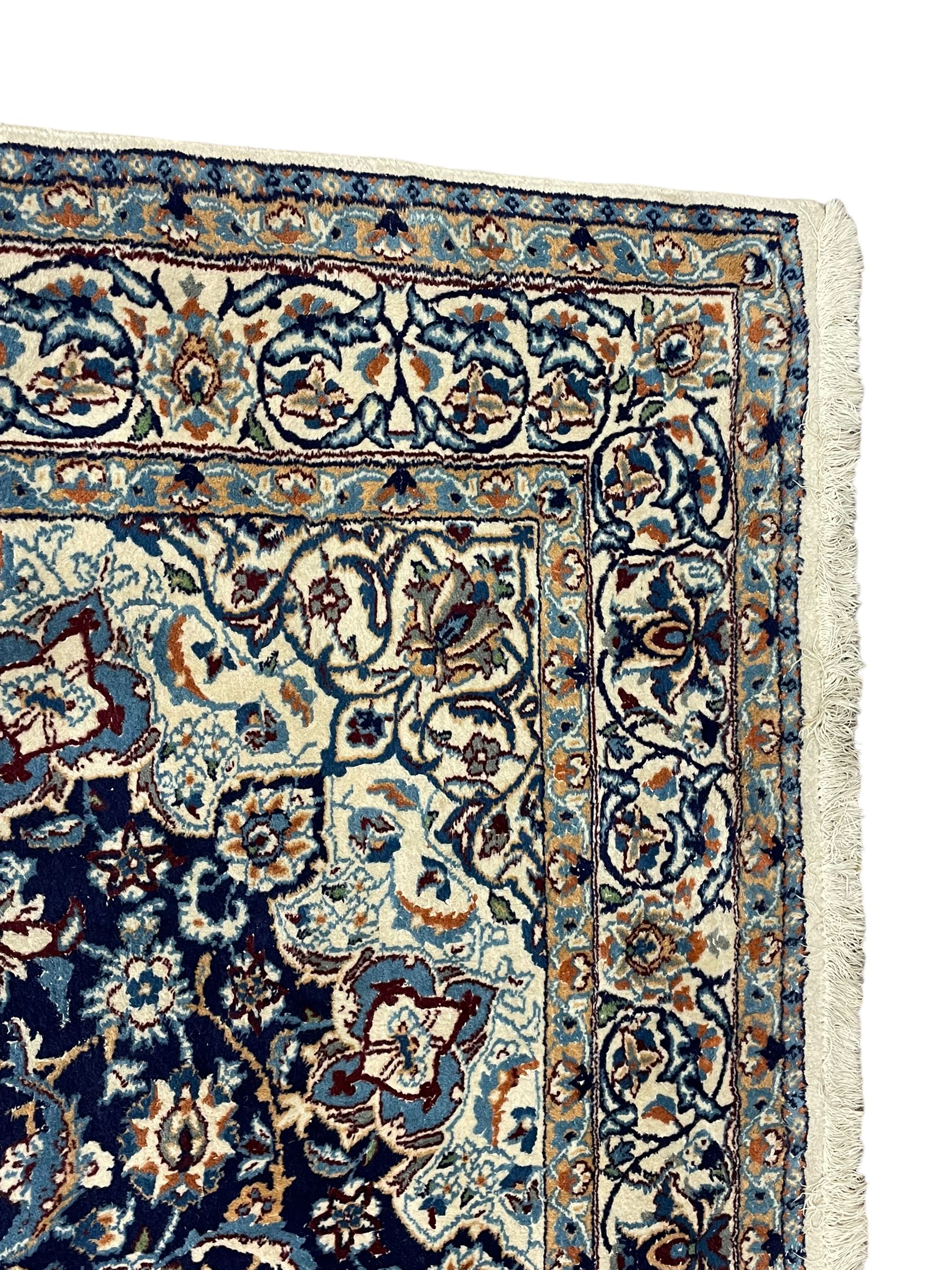 Persian Nain indigo and ivory ground rug - Image 5 of 8