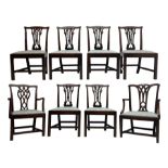 Set of eight (6+2) George III mahogany dining chairs