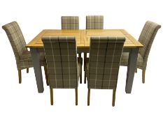 Oak Furnitureland - rectangular extending dining table on grey painted base (W150cm D90cm H78cm); to
