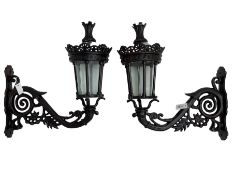 Pair of Victorian design cast metal garden wall lamp and bracket