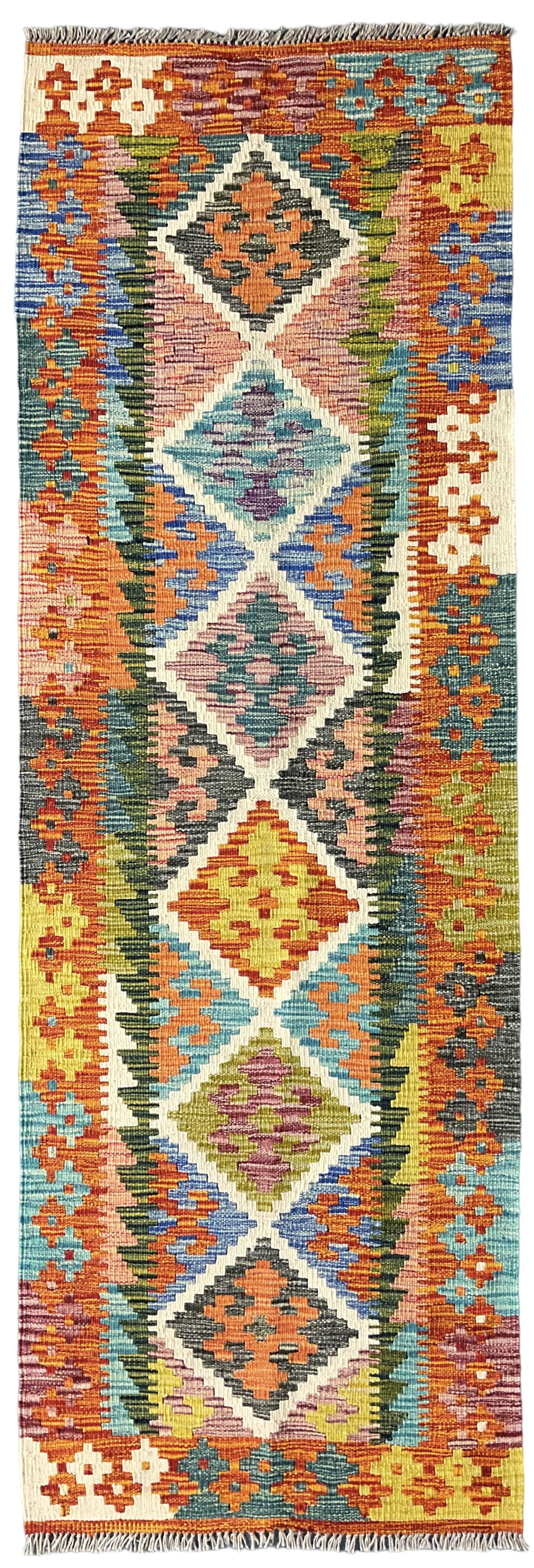 Afghan Maimana Kilim multi-colour runner rug