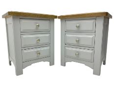 Pair of painted bedside chests with oak top