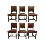 Set six Jacobean Revival oak dining chairs