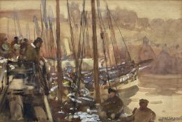 Joseph Richard Bagshawe (Staithes Group 1870-1909): Fishermen at Dock End Whitby
