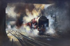 David Weston (British 1935-2011): London Midland & Scottish Railway 'Royal Scot' leaving Euston Stat