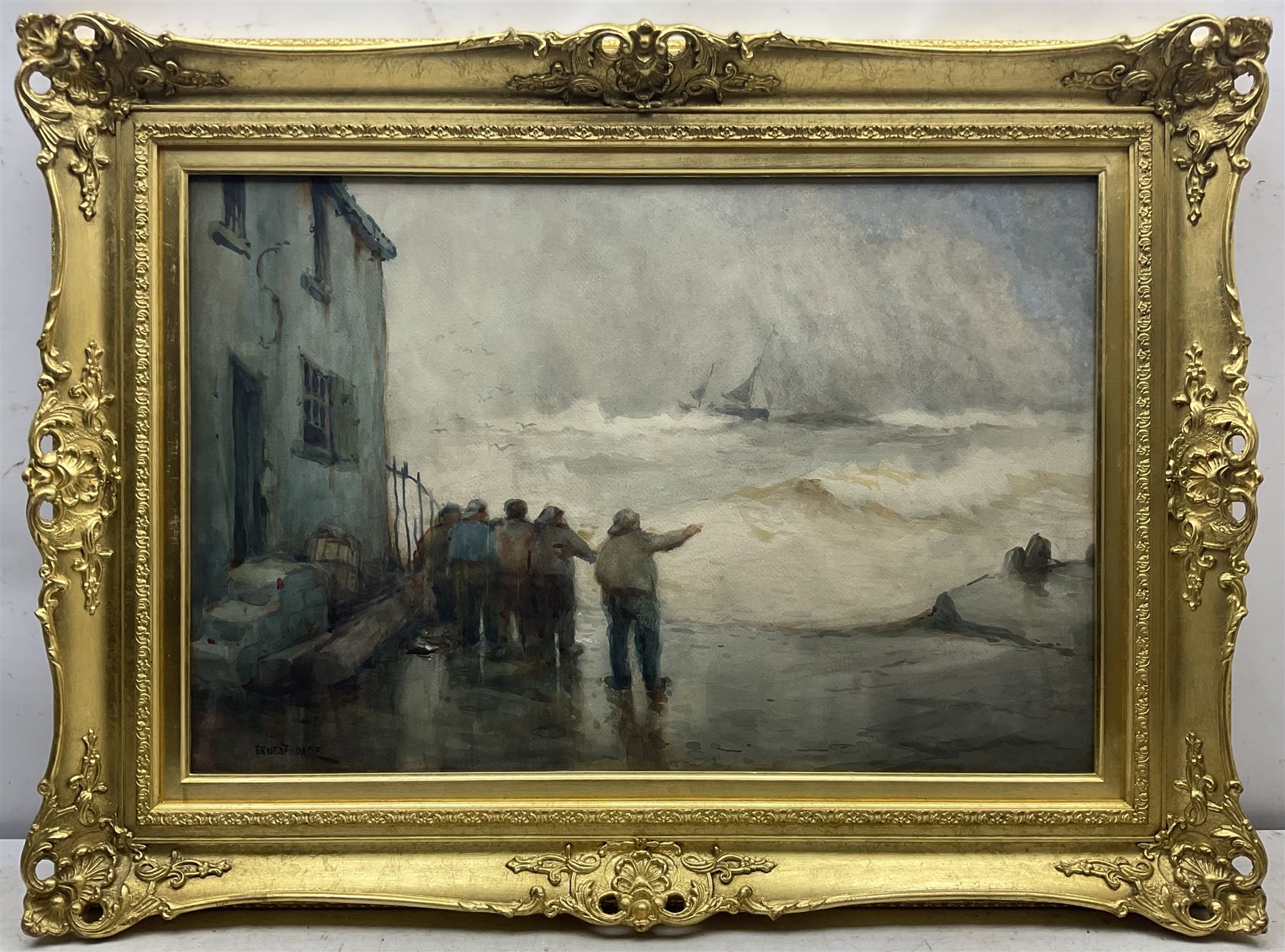 Ernest Dade (Staithes Group 1864-1935): 'Ashore' - Fishermen beside the Old Cod and Lobster Staithes - Image 2 of 5