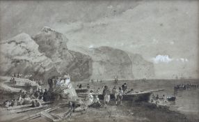 John Wilson Carmichael (British 1799-1868): Boats at the Foot of Flamborough Cliffs