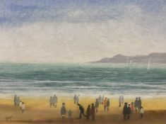 Brian Shields 'Braaq' (Northern British 1951-1997): Figures on the Beach