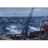 Frederic William Jackson (Staithes Group 1859-1918): Rough Seas onboard a Full Masted Ship