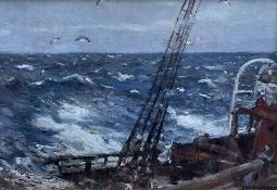 Frederic William Jackson (Staithes Group 1859-1918): Rough Seas onboard a Full Masted Ship