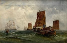 Robert Jobling (Staithes Group 1841-1923): Berwick Fishing Boats at Sea with Tall Masted Ship in the